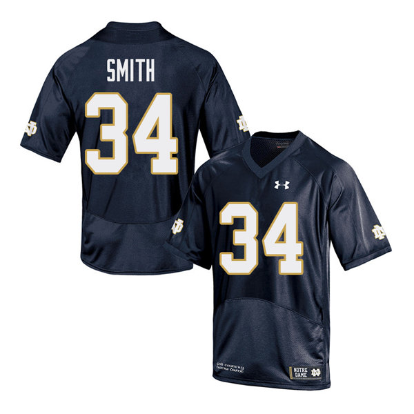 Men's NCAA Notre Dame Fighting Irish #34 Jahmir Smith Stitched College Under Armour Authentic Navy Big & Tall Football Jersey OV10J10BU